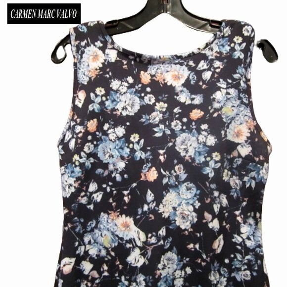 Carmen Marc Valvo NEW GISELLE NIGHT Roses Low Back Pencil Dress S - Picture 2 of 11